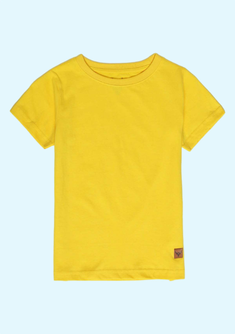 Solid Mens Roundneck Half Sleeves Regular Fit Yellow T-shirt