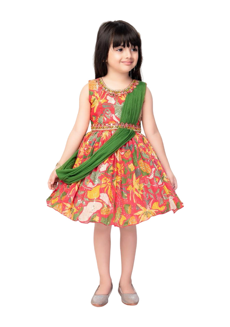 Elegant Red Silk Party Frock for Girls with Exquisite Detailing