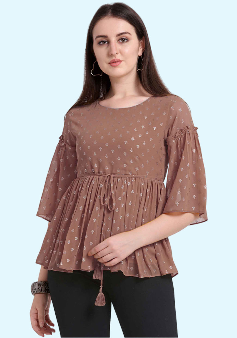 Women's Self-Design Brown Georgette Top