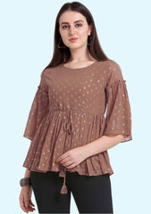 Women's Self-Design Brown Georgette Top