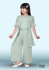 Girls Printed Top & Poncho With Palazzos D.no:185 Pink