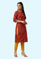 The Fab Factory Women Maroon Geometric Pure Cotton Single Straight Kurta