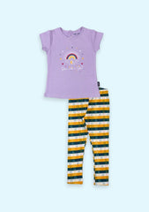 Girls Casual T-shirt Legging  (Purple)