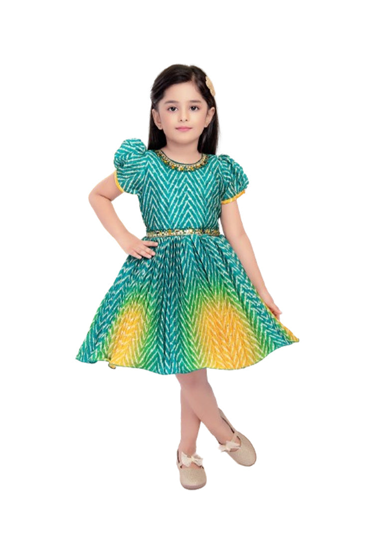 Enchanting Zigzag Patterned Sequin & Mirror Embroidered Silk Frock for Girls