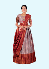 Red Woven Design Semi-stitched Lehenga & Unstitched Blouse With Dupatta