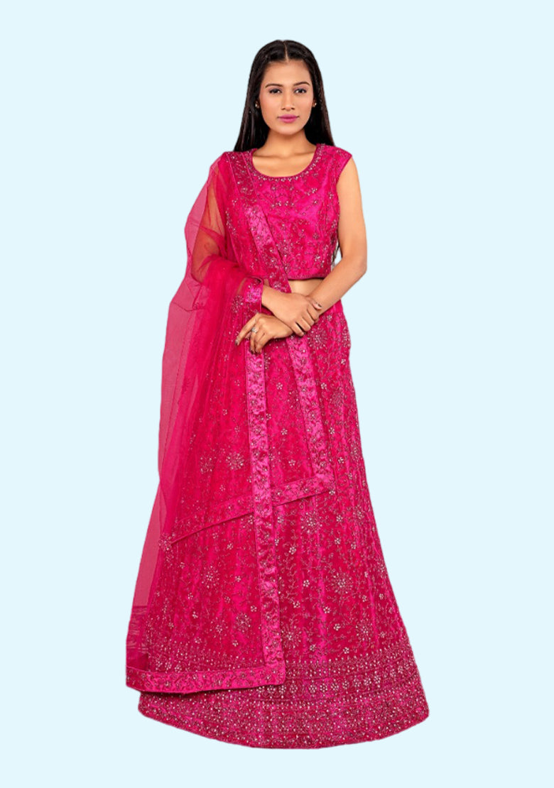 Embroidered Semi Stitched Lehenga Choli (Pink)