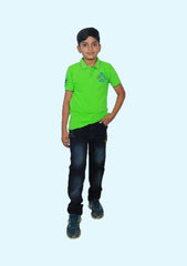 Boys Eye-Catching Neon Green Polo Collar T-Shirt