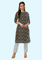 Women Printed Crepe Straight Kurta  (Multicolor) 1