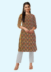 Women Printed Crepe Straight Kurta  (Multicolor) 1