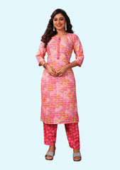 Round Neck Floral Print Rayon Kurta Pant Set for Womens