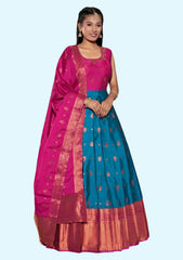 Woven Semi Stitched Banarasi Silk Long Gown For Womens