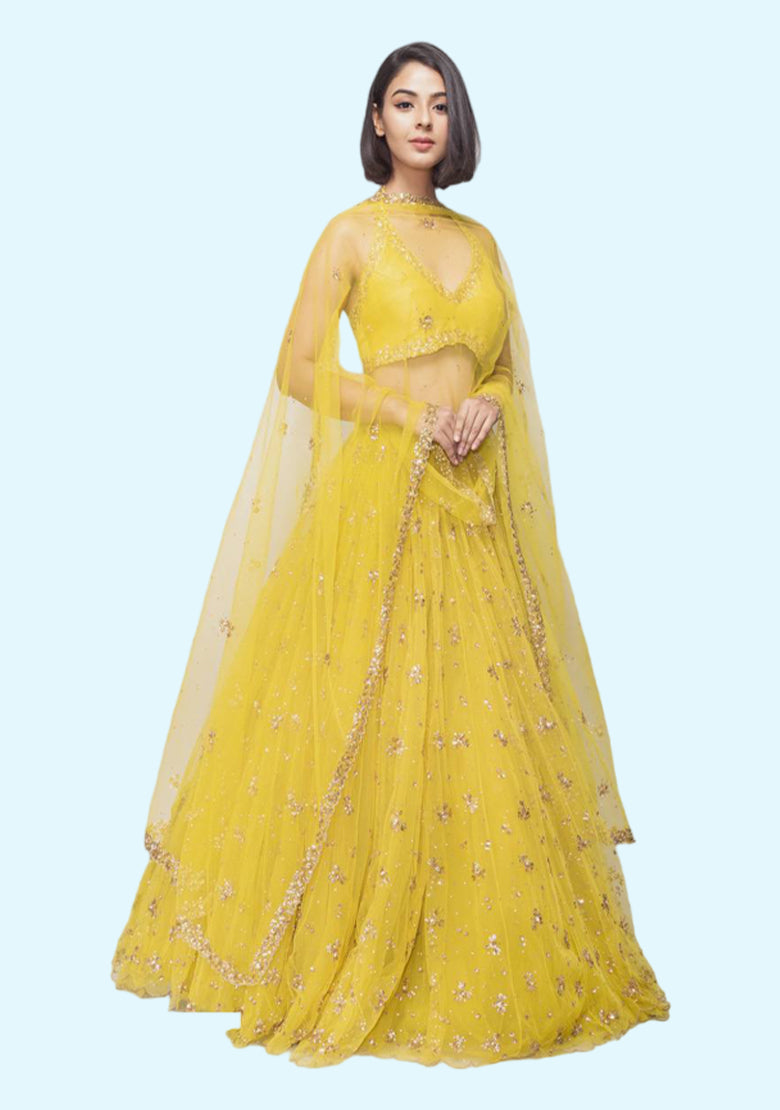 Bollywood Style Yellow Lehenga Choli With Heavy Sequence Embroidery Work Wedding Wear Lehenga Party Wear, Lehenga Choli