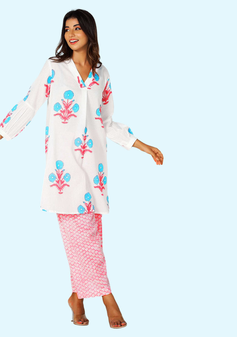 PINK HAND BLOCK PRINTED FLORAL CO-ORD SET