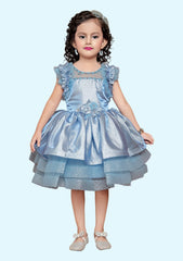 Kiddo Girl's Frill Frock Party Dress for Girls Round Neck, Half Sleeves