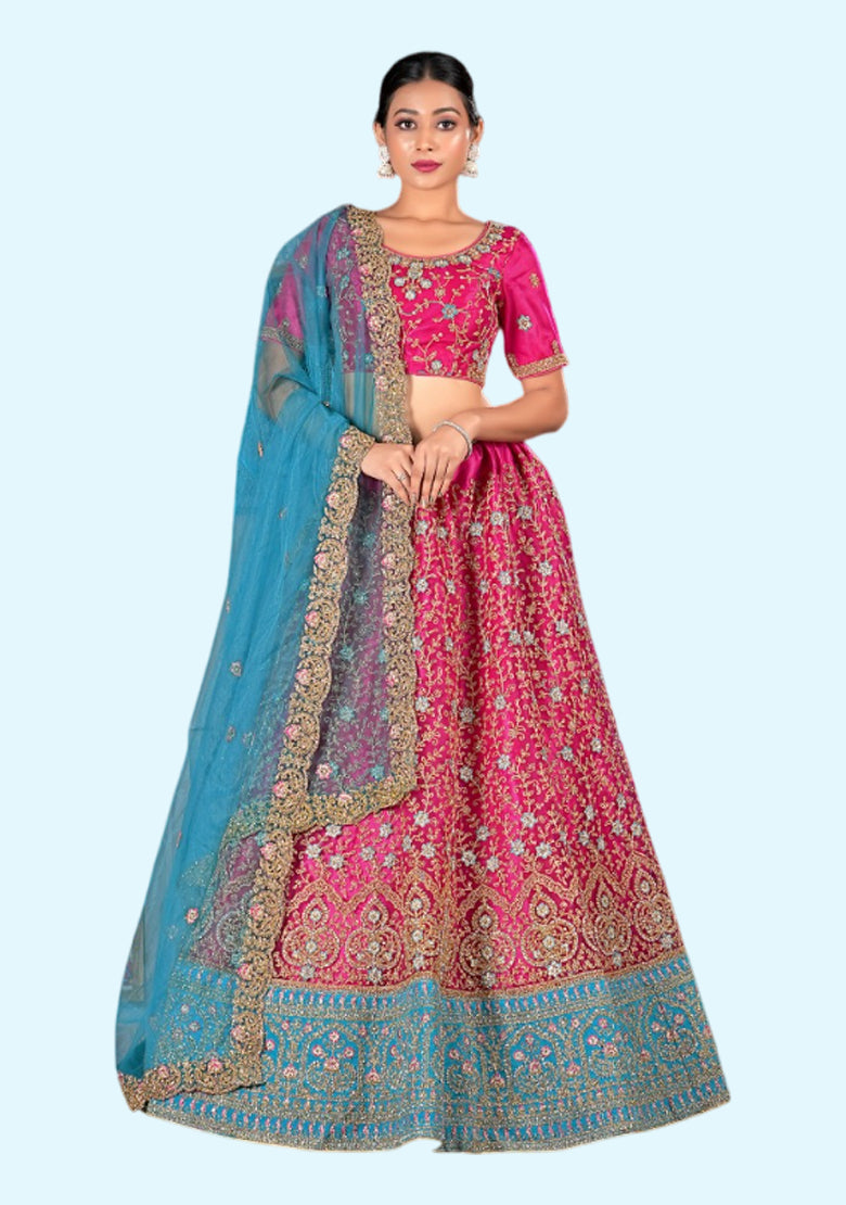 New Semi Stitiched Netted Lehenga Choli With Dupatta R9251