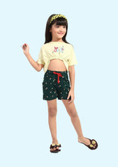 Girls Printed T-Shirt with Shorts all Cotton Blend