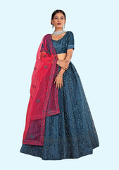 Morpich Net Embroidery Work Lehenga Choli With Dupatta