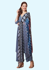 Women's Pure Cotton Ethnic Motifs Printed and Embroidered Straight Kurta Pant with Dupatta