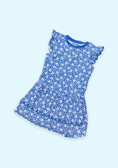 Double Flap Frill Blue Floral Printed Frock ( Pack of 1)