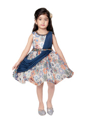 Elegant Blue Silk Party Frock for Girls with Exquisite Detailing