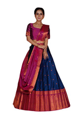 Girls Dark blue and Rani Semi Stitched Lehenga with Dupatta