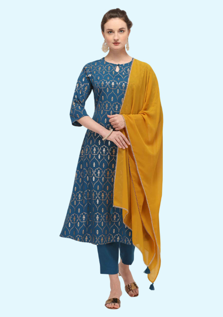 Women Georgette Kurta Palazzo Dupatta Set (1)