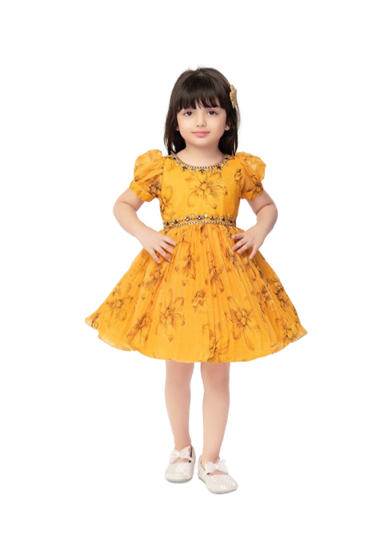 Kids Clothes Girl Summer Dress Casual Flare Sleeve Flare Sleeve Ruched Floral Print