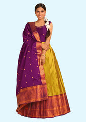 Woven Semi Stitched Banarasi Silk Long Gown For Womens (1)