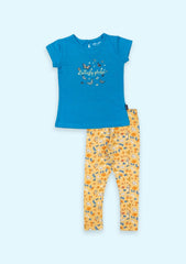 Girls Casual T-shirt Legging  (Blue)