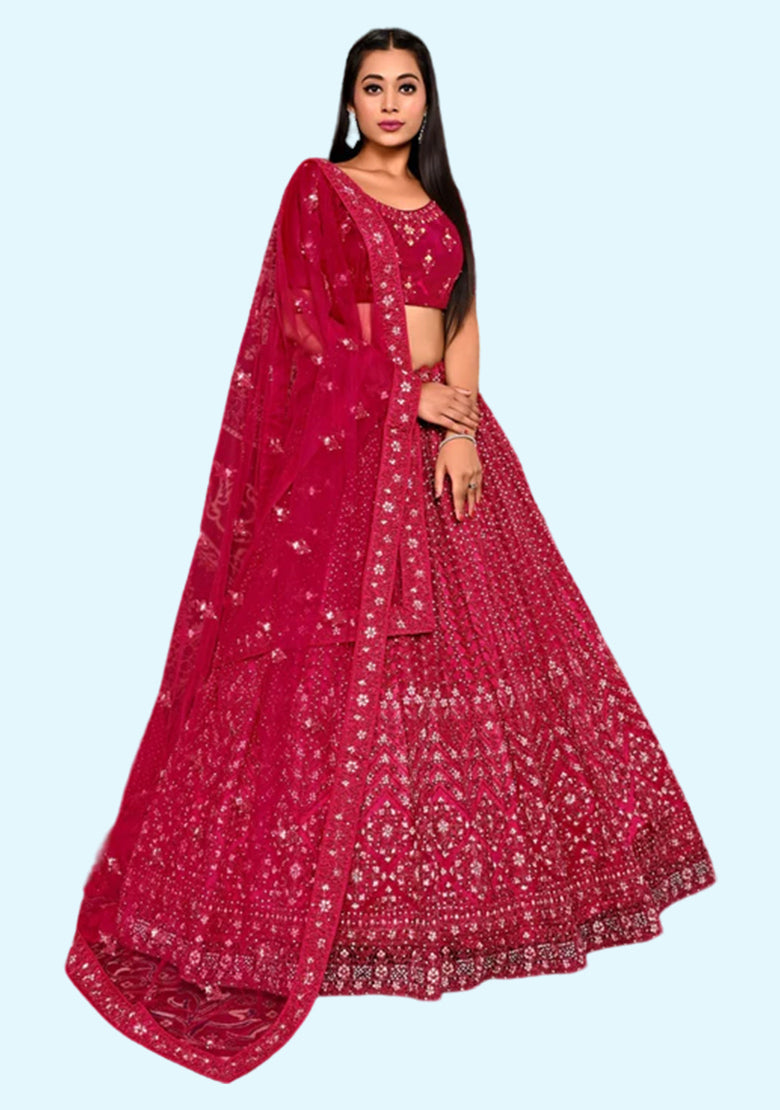 Embroidered Sequinned Semi-Stitched Lehenga & Blouse With Dupatta