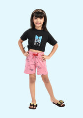 Girls Printed T-Shirt with Shorts all Cotton Blend