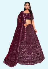 Embroidered Sequinned Semi-Stitched Lehenga & Blouse With Dupatta