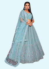 Embroidered Sequinned Semi-Stitched Lehenga & Blouse With Dupatta