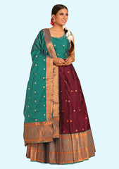 Woven Semi Stitched Banarasi Silk Long Gown For Womens (1)