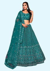 Embroidered Sequinned Semi-Stitched Lehenga & Blouse With Dupatta