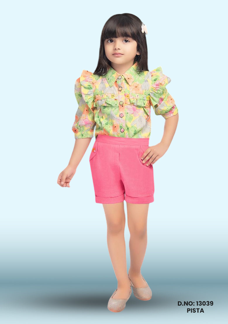 Girls Abstract Print Top With Shorts D.no: 13039 Pista