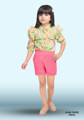 Girls Abstract Print Top With Shorts D.no: 13039 Pista