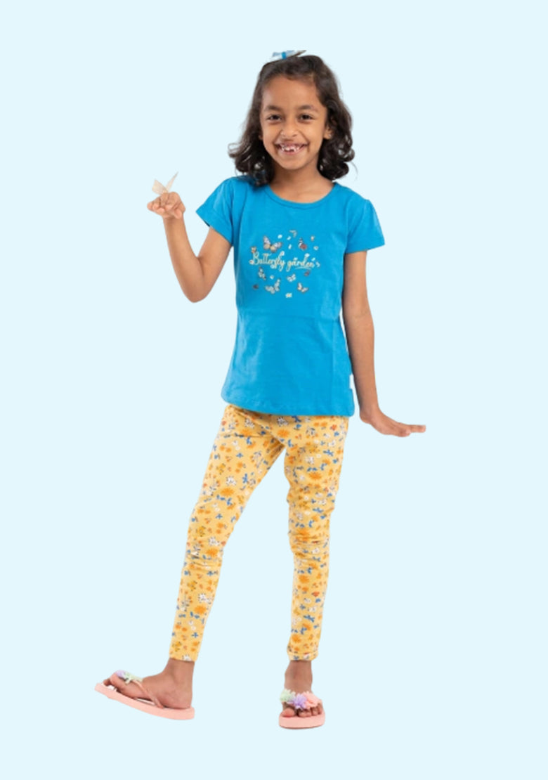 Girls Casual T-shirt Legging  (Blue)