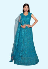 Embroidered Semi Stitched Lehenga Choli (Blue)