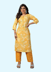 Round Neck Floral Print Rayon Kurta Pant Set for Womens