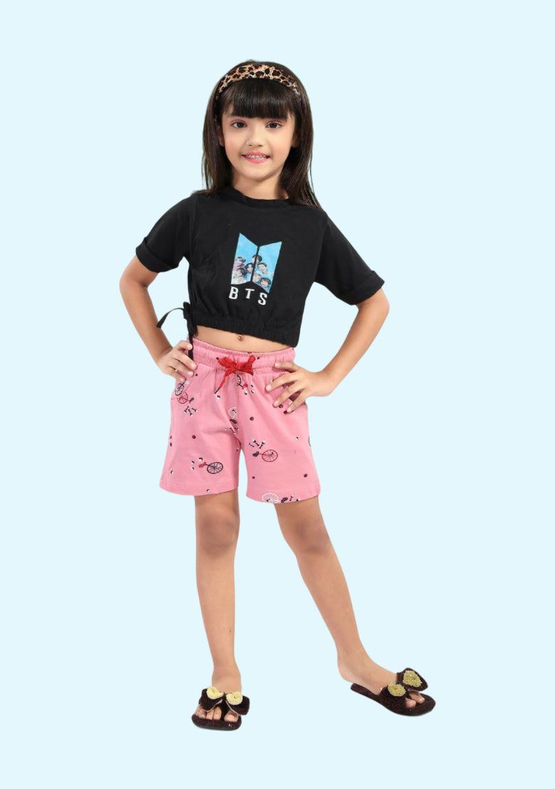 Girls Printed T-Shirt with Shorts all Cotton Blend