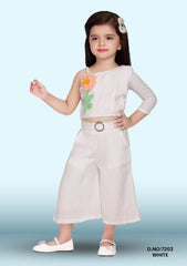 Nautinati Girls Floral Printed One Shoulder Top With Trousers Set D.no:7203  White