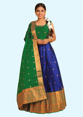 Woven Semi Stitched Banarasi Silk Long Gown For Womens (2)