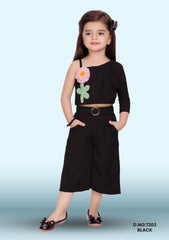 Nautinati Girls Floral Printed One Shoulder Top With Trousers Set D.no:7203  White