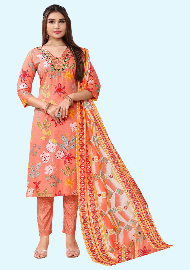 Printed Cotton Anarkali Kurta Palazzo Suit Set