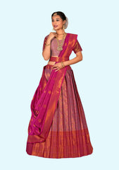 Pink Woven Design Semi-stitched Lehenga & Unstitched Blouse With Dupatta