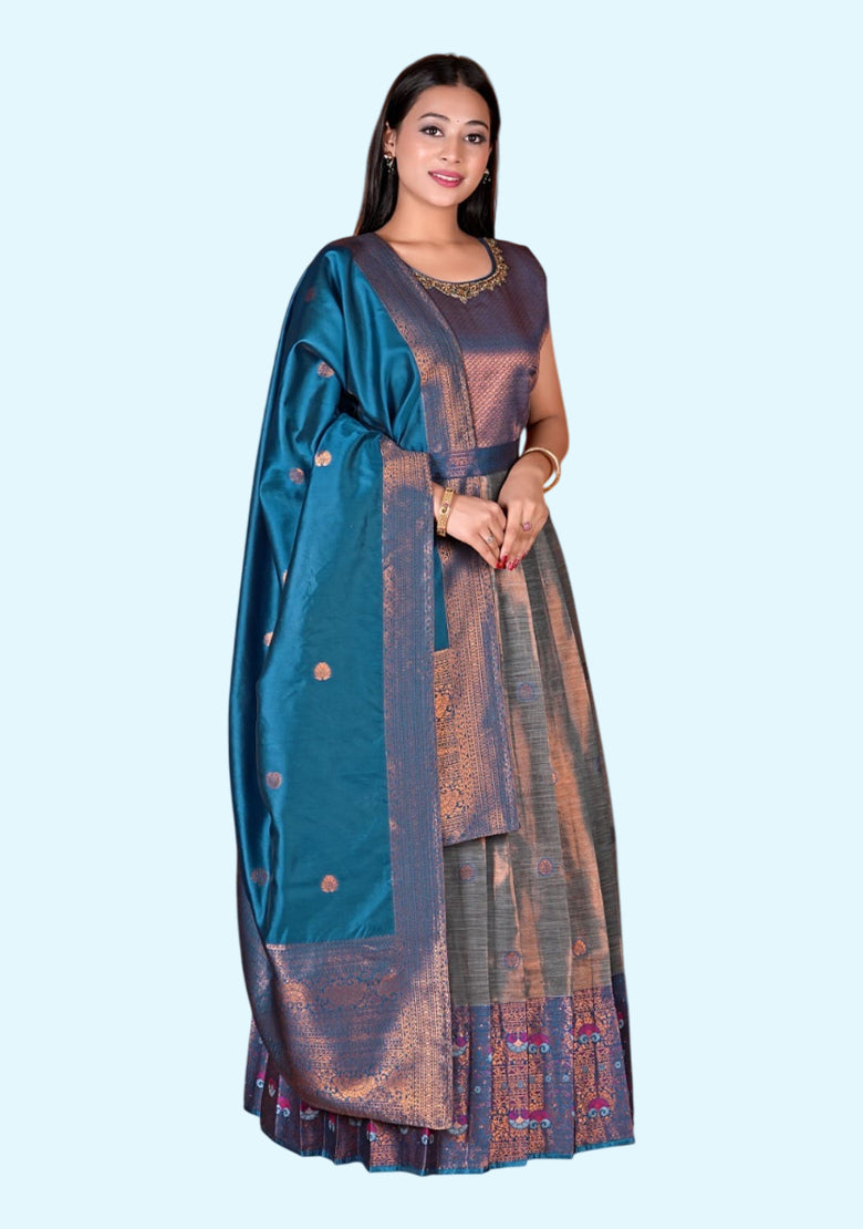 Ethnic Motifs Woven Design Banarasi Silk Ethnic Gown With Dupatta D.No.18548, 18549, 18550.