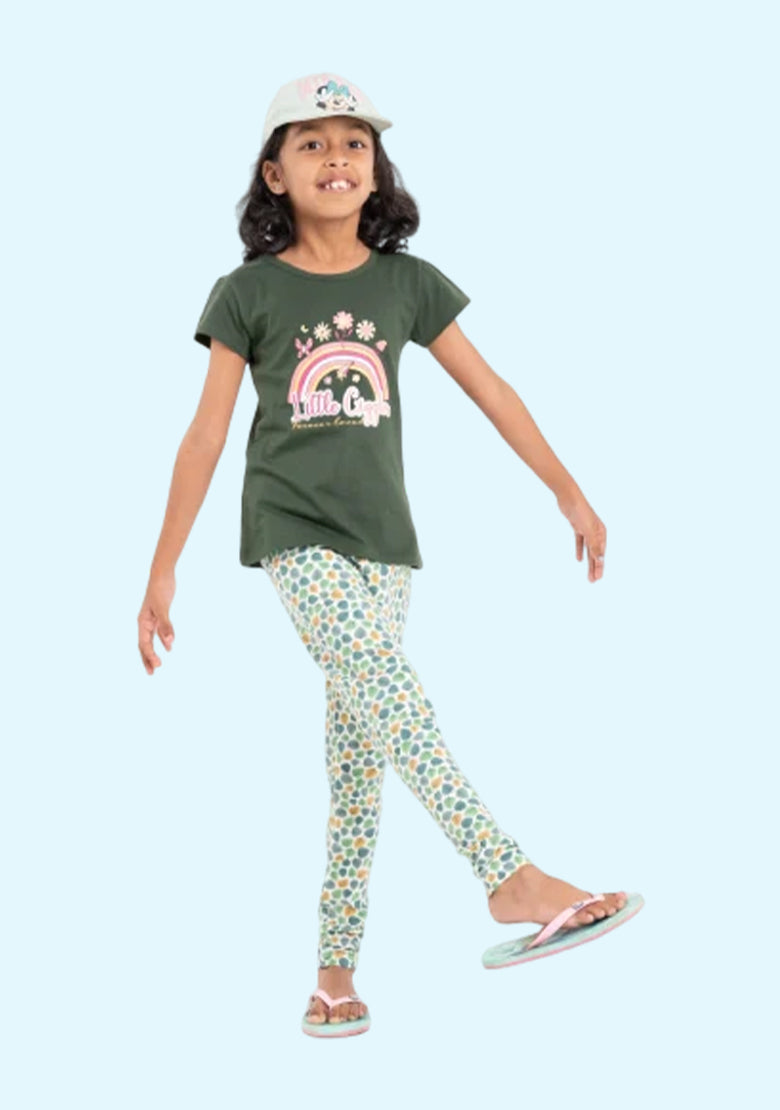 Girls Casual T-shirt Legging  (Green)