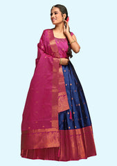 Woven Semi Stitched Banarasi Silk Long Gown For Womens (2)