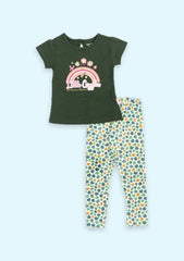 Girls Casual T-shirt Legging  (Green)